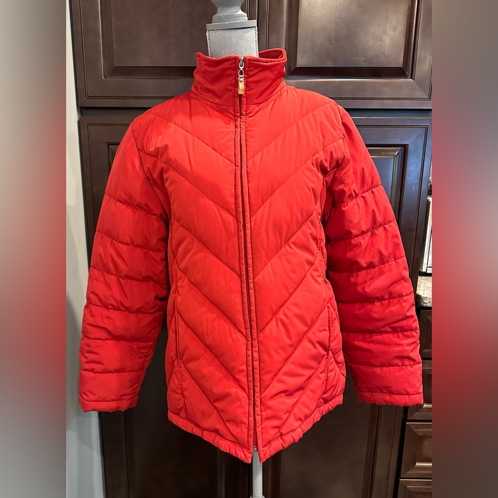 Jason Kole Red Down and Feather Grey Duck Puffer Jacket size Large